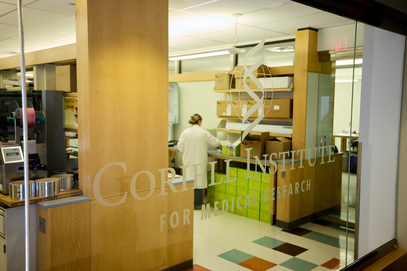 Researcher working inside the Coriell Institute laboratory